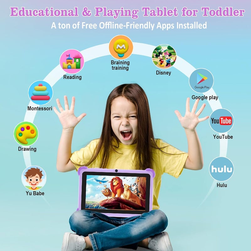 Trayoo Kids Tablet, 7 inch Tablets for Kids, 32GB Toddler Tablet with Case Included, Parental Control, Dual Camera, GMS, WiFi (Purple) - Image 2